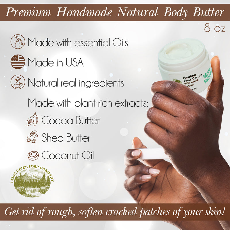 Unscented Body Butter - 8oz Premium Handmade Natural Moisturizing Body Butter, Intense Hydration Serum for All Skin Types, Natural Essential Oils, Vegetarian and Cruelty Free - Falls River Soap Company