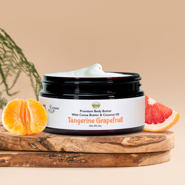 Tangerine Grapefruit Body Butter - 8oz Premium Handmade Natural Moisturizing Body Butter, Intense Hydration Serum for All Skin Types, Natural Essential Oils, Vegetarian and Cruelty Free - Falls River Soap Company