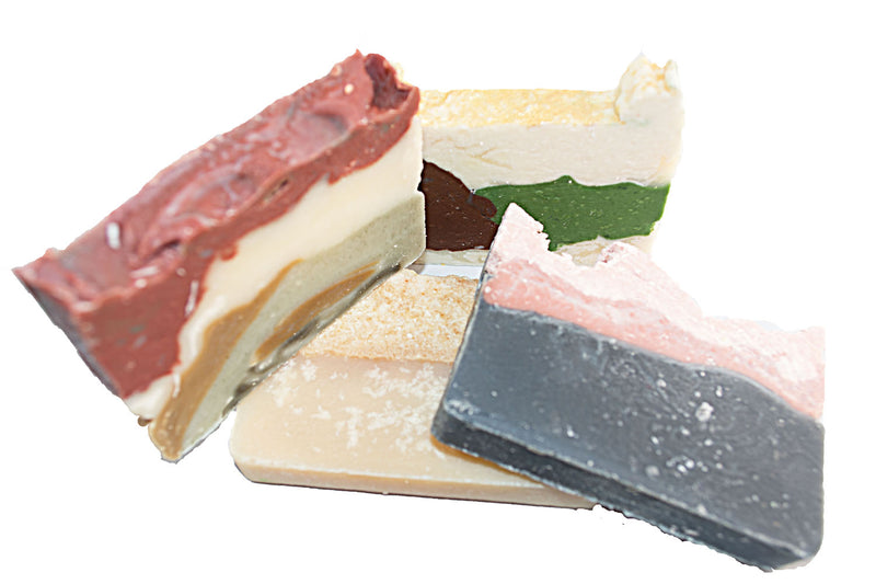 Natural Soap Collection - 4(Four) 2Oz Guest Bars, Sample Size Soap -Pink Salt, Brazilian Mud, Bamboo, Bay Rum Soap