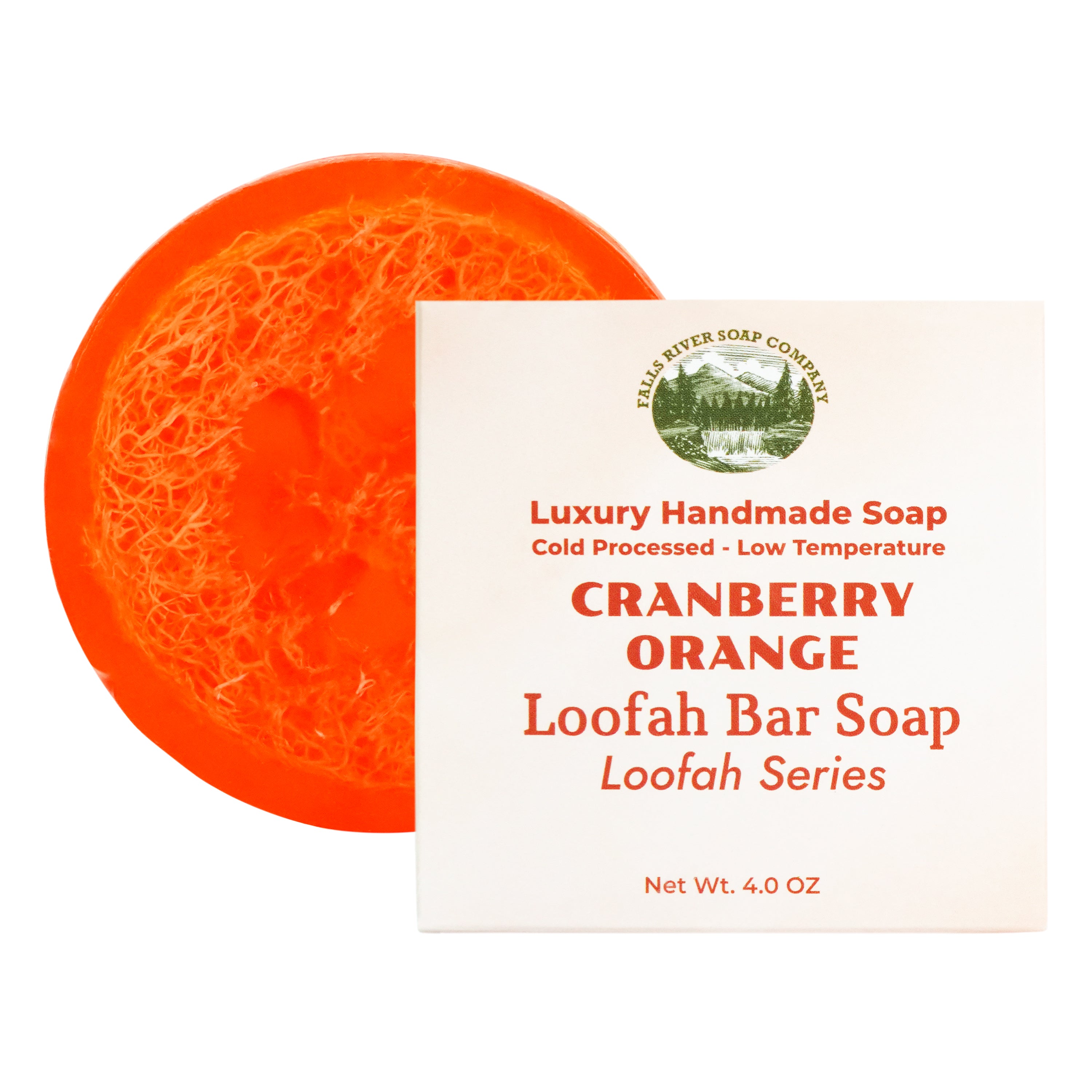 Cranberry Orange 4 oz Natural Luffa Soap Bar - Exfoliating Soap with Loofah Inside - Eco-Friendly, Natural Soap with Loofah Inside - Falls River Soap