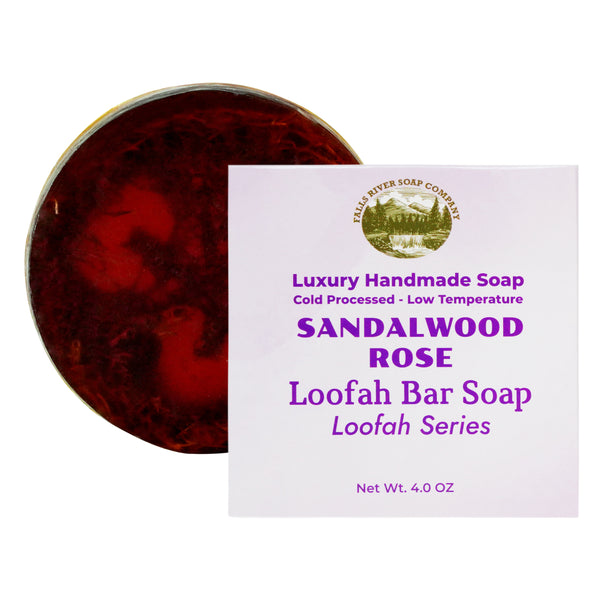Sandalwood Rose 4 Oz Natural Luffa Soap Bar - Exfoliating Soap with Loofah Inside - Eco-Friendly, Natural Soap with Loofah Inside - Falls River Soap Company