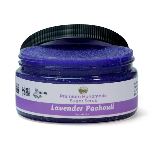 Lavender Patchouli Sugar Body Scrub - 8oz Premium Handmade Sugar Scrub, Great as a Face Scrub & Exfoliating Body Scrub for Acne Scars, Stretch Marks, Foot Scrub, Great Gifts For Women - Falls River Soap Company