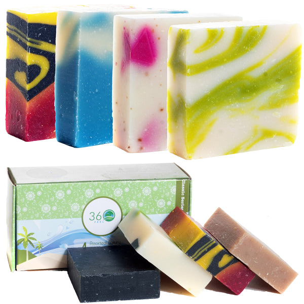 360Feel Assorted Handmade Soap Gift Set – 4 Large Bars for Women & Men – Perfect for Romantic, Anniversary & Wedding Gifts