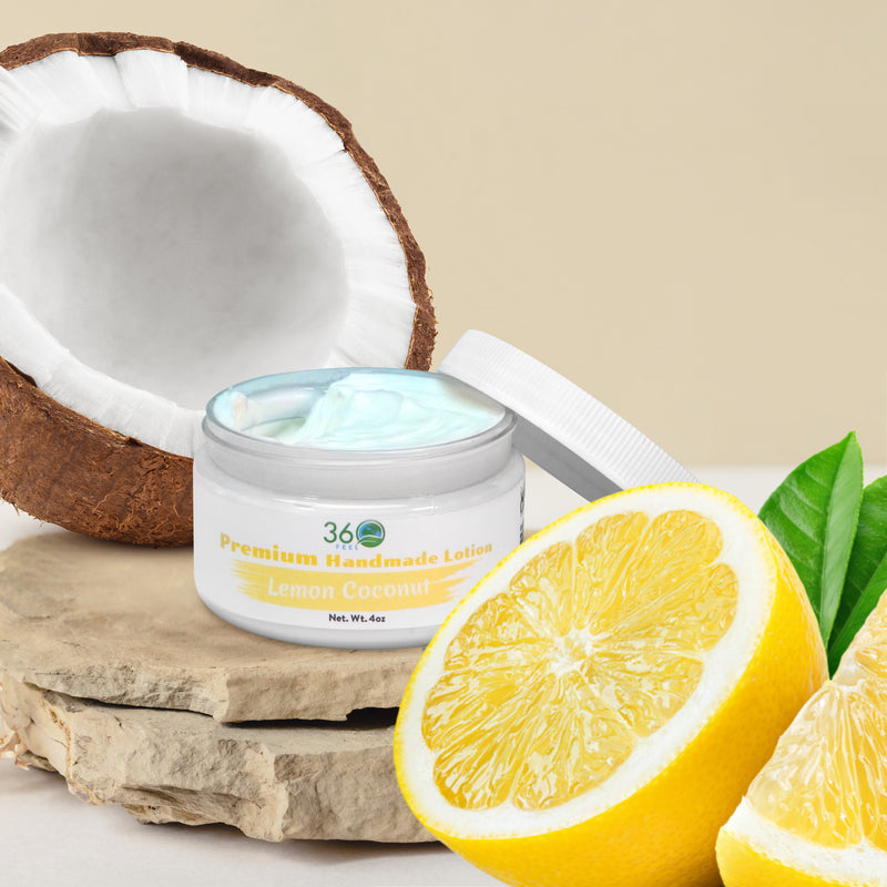 Lemon Coconut Lotion in Jar - 4oz Premium Handmade Natural Moisturizing Skin Lotion, Moisturizer For Dry To Very Dry, Sensitive Skin, Deep Moisturizing Cream - Falls River Soap Company