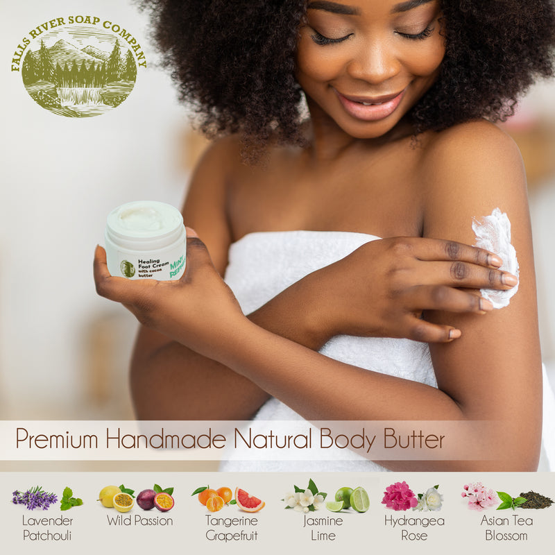 Hydrangea Rose Body Butter - 8oz Premium Handmade Natural Moisturizing Body Butter, Intense Hydration Serum for All Skin Types, Natural Essential Oils, Vegetarian and Cruelty Free - Falls River Soap Company