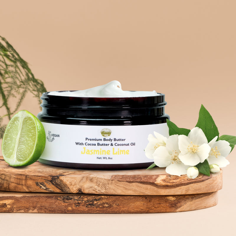 Jasmine Lime Body Butter - 8oz Premium Handmade Natural Moisturizing Body Butter, Intense Hydration Serum for All Skin Types, Natural Essential Oils, Vegetarian and Cruelty Free - Falls River Soap Company
