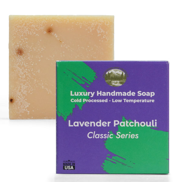 Lavender Patchouli 5oz Soap Handmade Soap bar - Cherry Almond, oatmeal as exfoliant - Pure Essential Oil Natural Soaps- Anniversary Wedding Gifts Christmas stocking stuffer cherry blossom - Falls River Soap Company