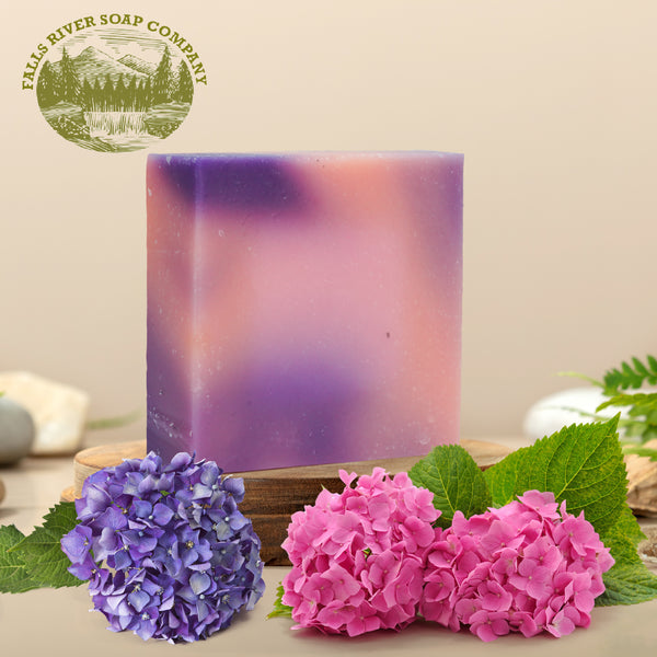 Hydrangea 5oz Soap Handmade Soap bar - Cherry Almond, oatmeal as exfoliant - Pure Essential Oil Natural Soaps- Anniversary Wedding Gifts Christmas stocking stuffer cherry blossom - Falls River Soap Company