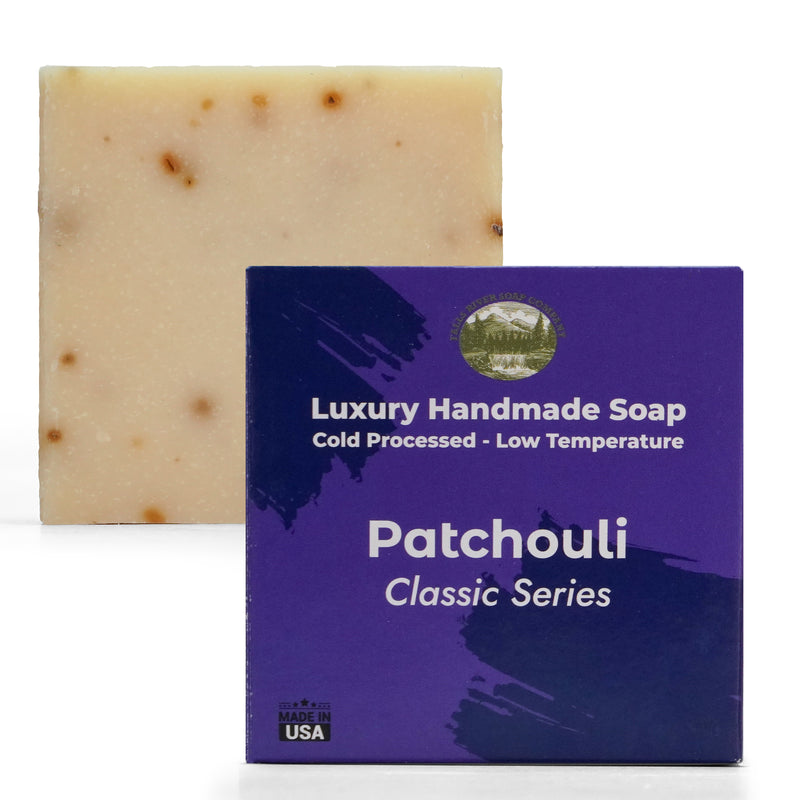 Patchouli 5oz Soap Handmade Soap bar - Cherry Almond, oatmeal as exfoliant - Pure Essential Oil Natural Soaps- Anniversary Wedding Gifts Christmas stocking stuffer cherry blossom - Falls River Soap Company
