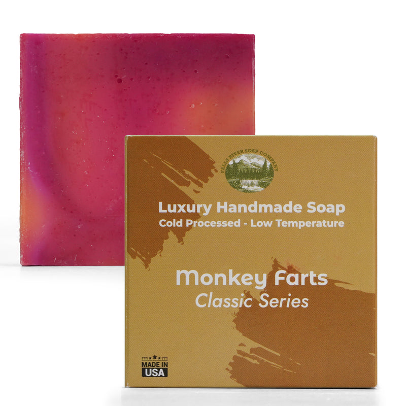 Monkey Farts 5oz Soap Handmade Soap bar - Cherry Almond, oatmeal as exfoliant - Pure Essential Oil Natural Soaps- Anniversary Wedding Gifts Christmas stocking stuffer cherry blossom - Falls River Soap Company