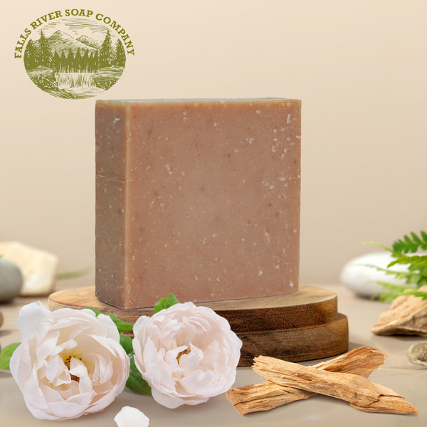 Sandalwood Rose Scrub 5oz Soap Handmade Soap bar - Cherry Almond, oatmeal as exfoliant - Pure Essential Oil Natural Soaps- Anniversary Wedding Gifts Christmas stocking stuffer cherry blossom - Falls River Soap Company