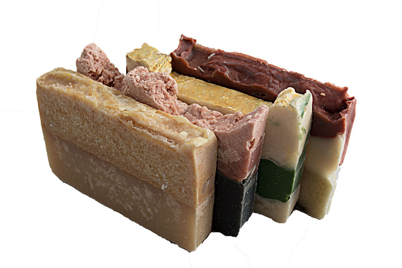 Natural Soap Collection - 4(Four) 2Oz Guest Bars, Sample Size Soap -Pink Salt, Brazilian Mud, Bamboo, Bay Rum Soap