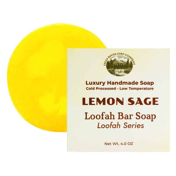 Lemon Sage 4 Oz Natural Luffa Soap Bar - Exfoliating Soap with Loofah Inside - Eco-Friendly, Natural Soap with Loofah Inside - Falls River Soap Company