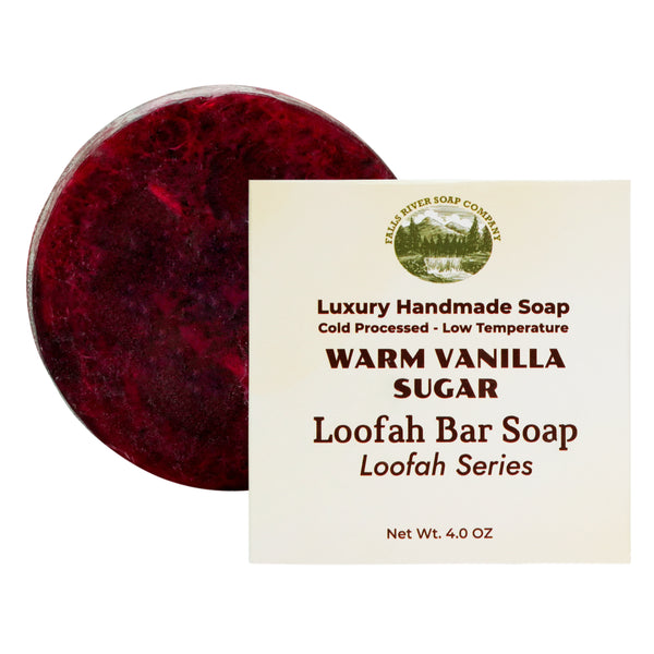 Warm Vanilla Sugar 4 Oz Natural Luffa Soap Bar - Exfoliating Soap with Loofah Inside - Eco-Friendly, Natural Soap with Loofah Inside - Falls River Soap Company