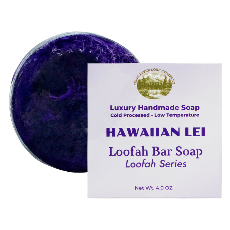 Hawaiian Lei 4 Oz Natural Luffa Soap Bar - Exfoliating Soap with Loofah Inside - Eco-Friendly, Natural Soap with Loofah Inside - Falls River Soap Company