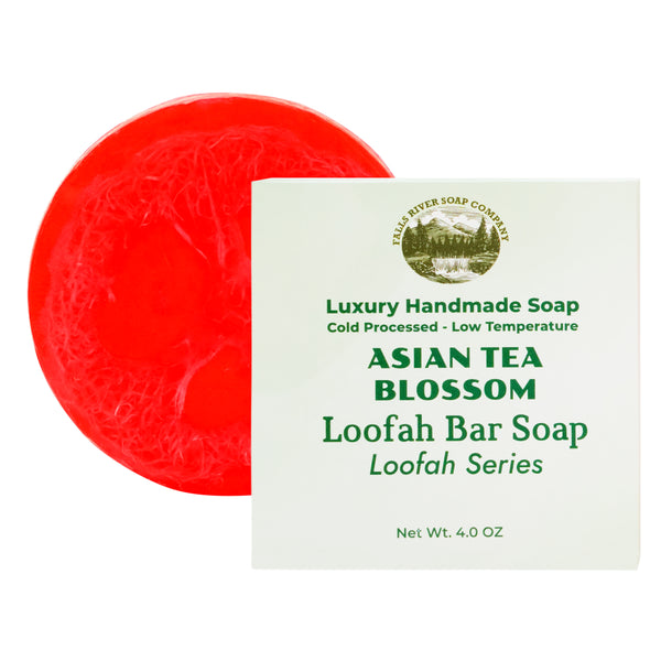 Asian Tea Blossom 4 Oz Natural Luffa Soap Bar - Exfoliating Soap with Loofah Inside - Eco-Friendly, Natural Soap with Loofah Inside - Falls River Soap Company