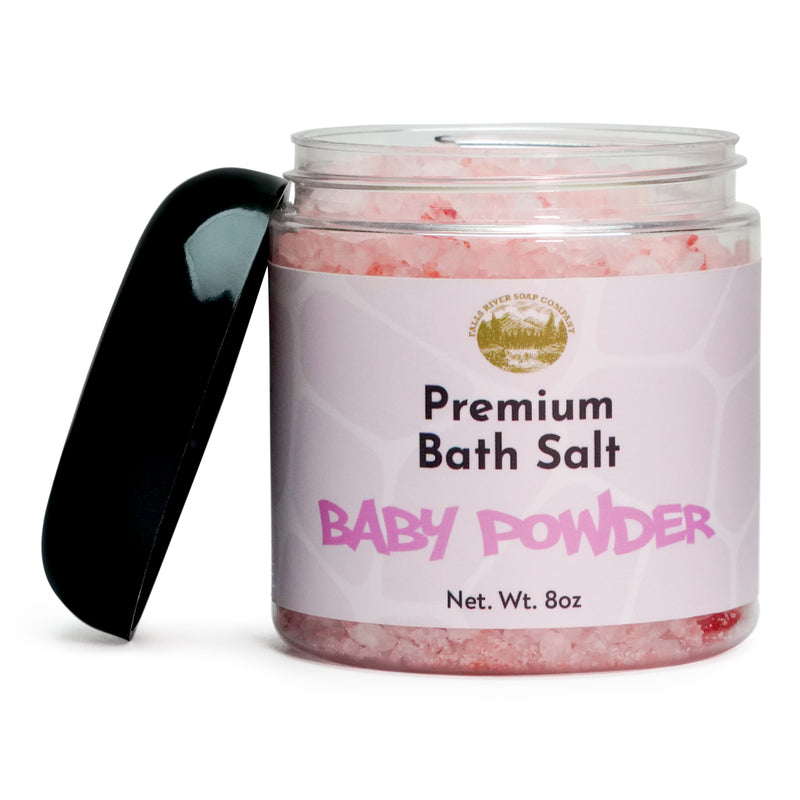 Baby Powder Salt Scrub - 8oz Detox Bath Salt Body Scrub, Great as a Face Scrub & Exfoliating Body Scrub for Acne Scars, Stretch Marks, Foot Scrub, Great Gifts For Women - Falls River Soap Company