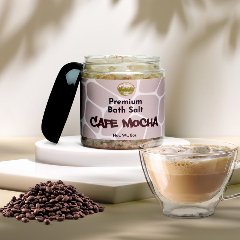 Café Mocha Salt Scrub - 8oz Detox Bath Salt Body Scrub, Great as a Face Scrub & Exfoliating Body Scrub for Acne Scars, Stretch Marks, Foot Scrub, Great Gifts For Women - Falls River Soap Company