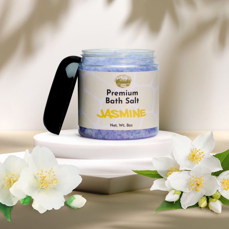 Jasmine Salt Scrub - 8oz Detox Bath Salt Body Scrub, Great as a Face Scrub & Exfoliating Body Scrub for Acne Scars, Stretch Marks, Foot Scrub, Great Gifts For Women - Falls River Soap Company