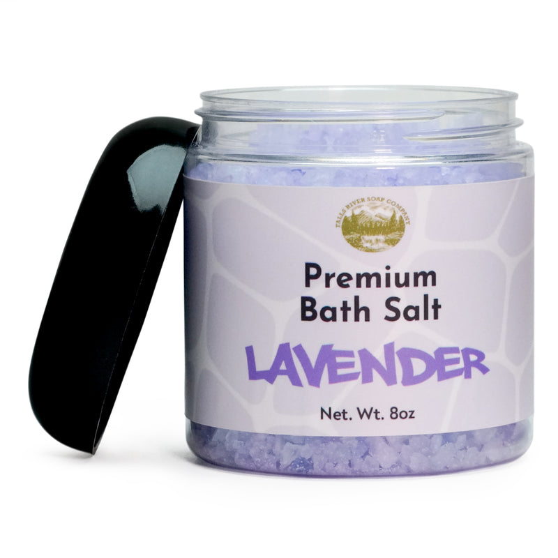 Lavender Salt Scrub - 8oz Detox Bath Salt Body Scrub, Great as a Face Scrub & Exfoliating Body Scrub for Acne Scars, Stretch Marks, Foot Scrub, Great Gifts For Women - Falls River Soap Company