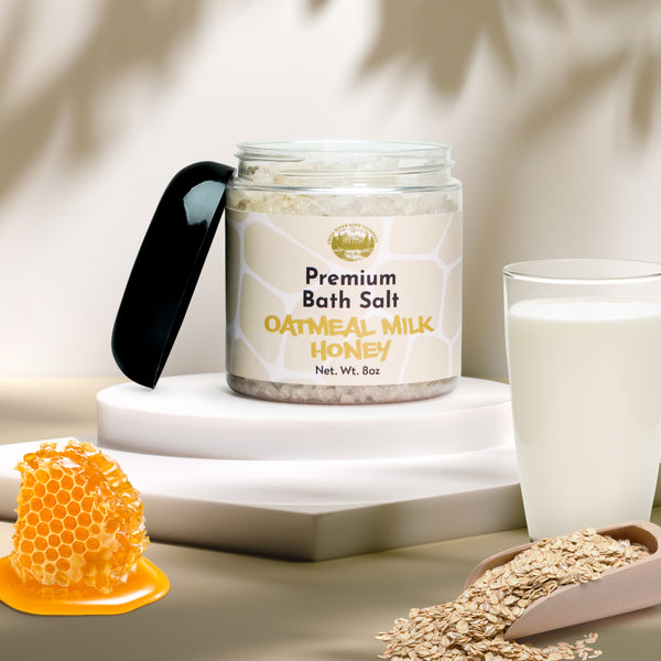 Oatmeal Milk & Honey Salt Scrub - 8oz Detox Bath Salt Body Scrub, Great as a Face Scrub & Exfoliating Body Scrub for Acne Scars, Stretch Marks, Foot Scrub, Great Gifts For Women - Falls River Soap Company