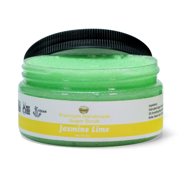 Jasmine Lime Sugar Body Scrub - 8oz Premium Handmade Sugar Scrub, Great as a Face Scrub & Exfoliating Body Scrub for Acne Scars, Stretch Marks, Foot Scrub, Great Gifts For Women - Falls River Soap Company
