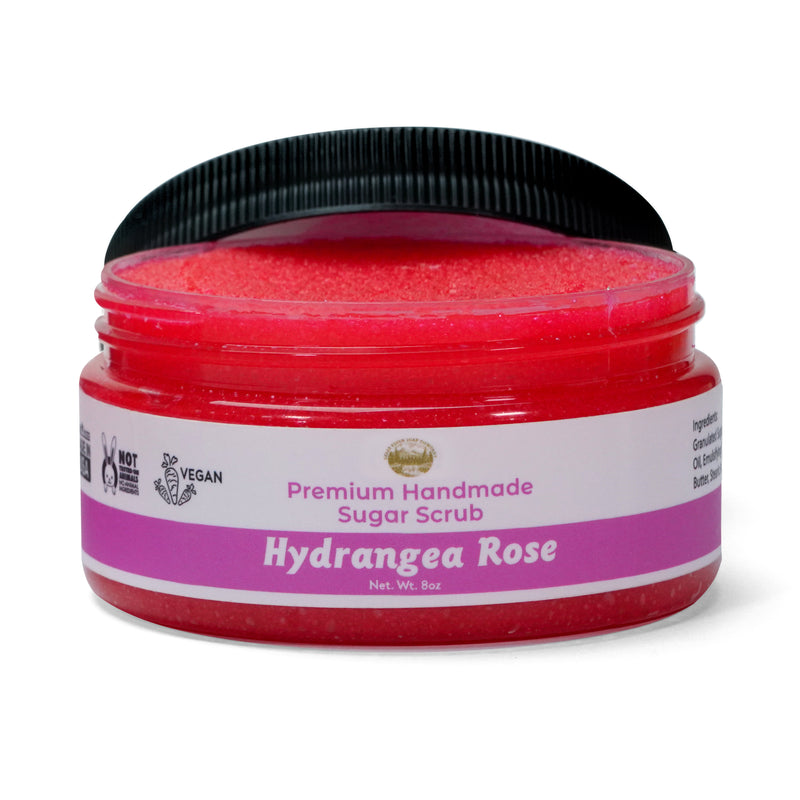 Hydrangea Rose Sugar Body Scrub - 8oz Premium Handmade Sugar Scrub, Great as a Face Scrub & Exfoliating Body Scrub for Acne Scars, Stretch Marks, Foot Scrub, Great Gifts For Women - Falls River Soap Company