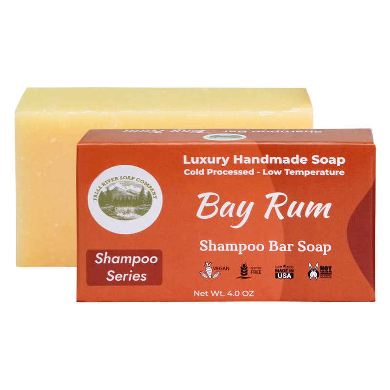 Bay Rum 3.5 Oz Shampoo Bar - Anti-Dandruff, Jojoba Oil, Tea Tree Oil - No Conditioner needed- Phthalate Free - Paraben Free - Sulfate Free - Organic and All-Natural - Falls River Soap Company