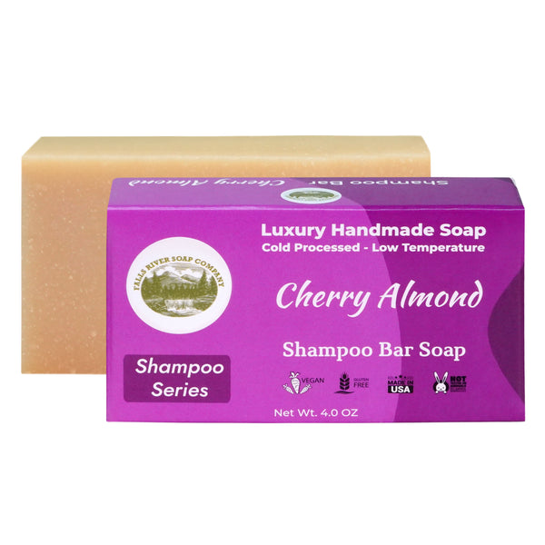 Cherry Almond 3.5 Oz Shampoo Bar - Anti-Dandruff, Jojoba Oil, Tea Tree Oil - No Conditioner needed- Phthalate Free - Paraben Free - Sulfate Free - Organic and All-Natural - Falls River Soap Company